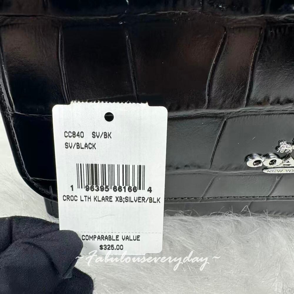 Coach Klare Crossbody Bag Chain Strap Crocodile-embossed Leather/Sv/Black CC840 - Picture 4 of 7